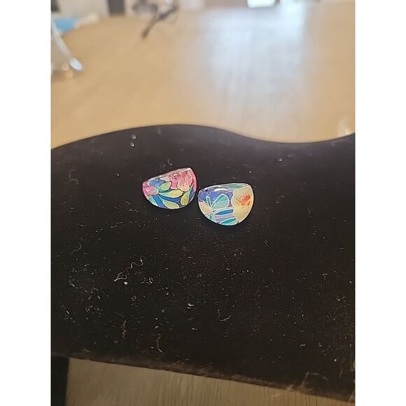 Acrylic Boho Lucite Blue Pink Floral Clear Ring Size 4 Lot Of 2 - Picture 1 of 6